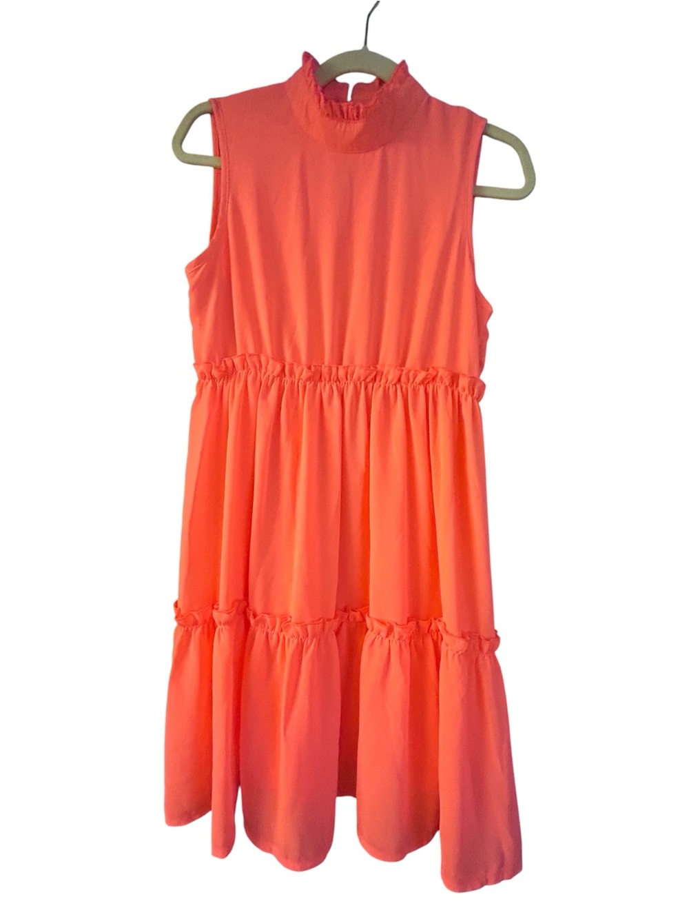 Women’s Rachel Bold Coral Sleeveless Ruffle Tiered Dress - Size M